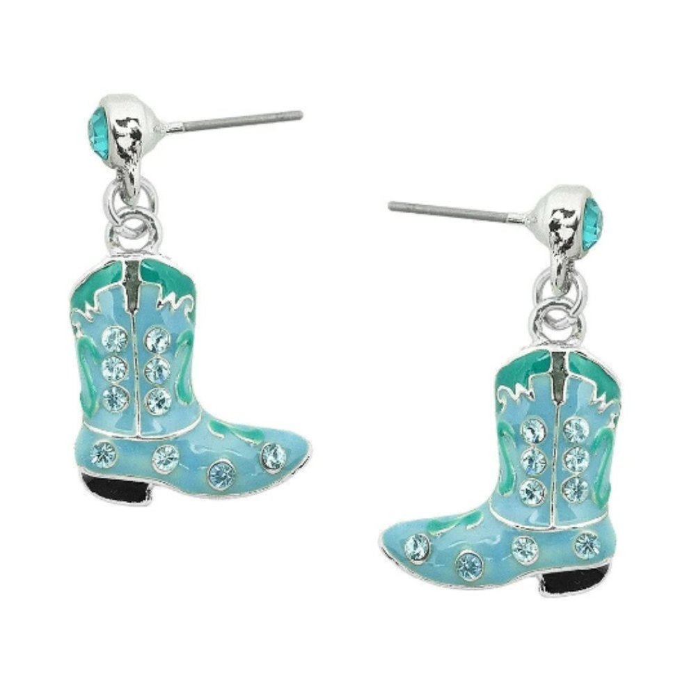 Turquoise Boot Earrings -Western Charm Meets Rhinestone Shine